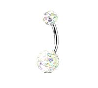 Tata Gisèle Piercing Banane Nombril en Acier Chirurgical, Epoxy et Cristal - Double Bijou - Deux Balles Epoxy Incrusté de Cristals - Boules à Facettes - 22,9 mm - (Aurore Boréale)