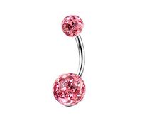 Tata Gisèle Piercing Banane Nombril en Acier Chirurgical, Epoxy et Cristal - Double Bijou - Deux Balles Epoxy Incrusté de Cristals - Boules à Facettes - 22,9 mm - (Rose)