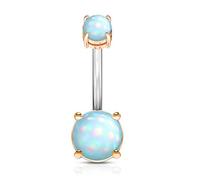 Tata Gisèle Piercing Banane Nombril en Acier Chirurgical et Opale - Double Bijou - Deux Opales Pailletées Serties - Différentes Couleurs d'Opale et d'acier - 10 mm (Or Rosé/Aigue Marine)