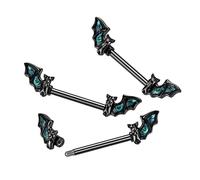 Tata Gisèle Piercing Barbell pour Mamelon en Acier Noir et Ormeau - Piercing pour Téton avec Chauve-Souris Ailée - 13,5 mm -
