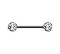 Tata Gisèle Piercing Barbell Sein Mamelon en Titane et Oxydes de Zirconium - Zircons à Facettes Portés par Deux Cylindres en Titane sur Une Tige à Filetage Intérieur -16 mm - (Clair)