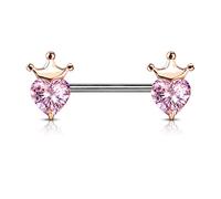 Tata Gisèle Piercing Barbell Sein Teton en Acier Chirurgical 316L Oxyde de Zirconium - Coeur avec Couronne - 25,5 mm, 316 l, 316 l