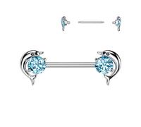 Tata Gisèle Piercing de Téton en Acier Chirurgical 316L avec Oxydes de Zirconium, Motif Dauphin, 3 Couleurs au choix - Bijou de Sein Poitrine. (Argenté/Bleu)