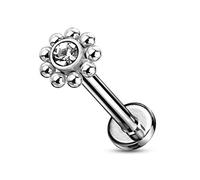 Tata Gisèle Piercing Labret Monroe en Acier Chirurgical 316L - Billes d'acier Autour d'un Cristal Transparent sur Goujon à Dos Plat - 6 ou 8 mm - (Argenté/Transparent, 8)