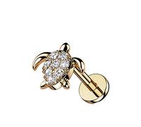Tata Gisèle Piercing, Labret, Monroe pour Cartilage en Acier Chirurgical 316L et Oxydes de Zirconium - Tortue Pavée de Zircons sur Goujon à Fond Plat et Filetage Interne - (Or Rosé/Clair, 6)