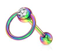 Tata Gisèle Piercing Langue Barbell en Acier Chirurgical 316 L et Cristal - Piercing avec Cristal Transparent et Anneau Fausse Créole - Trois Couleurs d'acier Différentes - 16 mm -, Cristal
