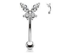 Tata Gisèle Piercing Nombril en Acier Chirurgical 316 L - Papillon en Zircon - Différents Coloris (Argenté/Transparent)
