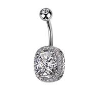 Tata Gisèle Piercing Nombril en Acier Chirurgical et Zirconiums - Tige Banane avec Gros Zircon Central -