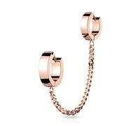 Tata Gisèle Piercing Oreille Lobe et Cartilage en Acier Chirurgical 316L - Deux Créoles Reliées Entre Elles par Une Chaîne - (0r Rosé)
