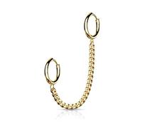Tata Gisèle Piercing Oreille Lobe et Cartilage en Acier Chirurgical 316Let Oxydes de Zirconium - Deux Créoles Reliées Entre Elles par Une Chaîne - (Or Doré)