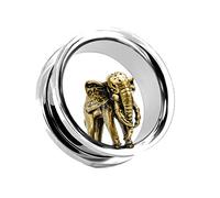 Tata Gisèle Plug Tunnel Ecarteur Oreille en Acier Chirurgical 316L - Tunnel Argenté avec Eléphant Corps Entier Or Doré - A Vis - (16)