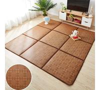 Tatami - Tapis de sol en rotin naturel, antidérapant, respirant, 60 x 60 cm, avec sac de rangement pour salon et couchage