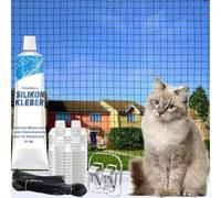 Tatamiyya Filet pour chat pour balcon - Sans perçage - Avec crochet adhésif et colle en silicone - 4 x 2 m - Filet pour chat renforcé - Stable et durable - Installation facile et rapide - Pour balcon