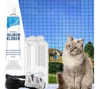 Tatamiyya Filet pour chat pour balcon - Sans perçage - Avec crochet adhésif et colle en silicone - 8 x 3 m - Filet pour chat renforcé - Stable et durable - Installation facile et rapide - Pour balcon