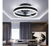 TATANE Reversible Plafonnier Ventilateur Silencieux Telecommande 6 Vitesses Chambre Ventilateur de Plafond Avec Lumiere Moderne Salon Φ40cm 24W Dimmable Led Ventilateur de Plafond,Noir