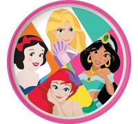 Assiette plate Disney blanche et rose pour fille en plastique Princesses Blanche-Neige Ariel Jasmin Rapunzel avec base antidérapante