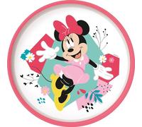 Tataway Assiette plate Disney Minnie en plastique blanc et rose pour fille avec base antidérapante
