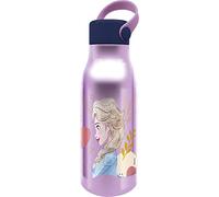STOR Bouteille Disney Frozen Elsa et Anna 760 ml en aluminium lilas pour fille avec bouchon et poignée en silicone
