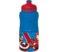 Tataway Bouteille en plastique bleue Marvel Avengers Iron Man Hulk Captain America pour enfants 380 ml avec fermeture anti-goutte et bande antidérapante