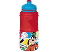 Tataway Bouteille en plastique rouge Disney Mickey Mouse 380 ml pour enfants avec fermeture anti-goutte et bande antidérapante