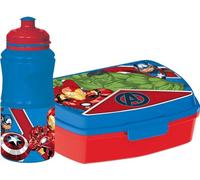Bouteille et boîte à sandwich Marvel Set 380 ml bleues pour enfants en plastique Avengers avec bande antidérapante et fermeture de sécurité