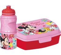 Disney Set bouteille 380 ml et boîte à sandwich rose pour enfants en plastique Minnie avec bande antidérapante et verrou de sécurité