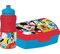 Disney Set bouteille d'eau de 380 ml et Sandwich Box rouge pour enfants en plastique Mickey Mouse avec bande antidérapante et fermeture de sécurité