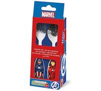 Tataway Ensemble de couverts Marvel Avengers Captain America Iron Man en acier inoxydable bleu pour enfants avec embouts ronds