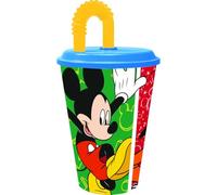 Tataway Gobelet 430 ml avec paille Mickey Has Fun : design Disney original, pratique, durable et sûr, idéal pour prendre un verre à la maison, à l'école ou pendant les loisirs.