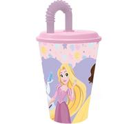 Tataway Gobelet Disney rose et lilas pour fille en plastique Princesses Belle Cendrillon Rapunzel 430 ml avec paille et couvercle souple