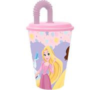 Tataway Gobelet Disney rose et lilas pour fille en plastique Princesses Belle Cendrillon Rapunzel 430 ml avec paille et couvercle souple