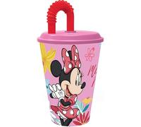 Tataway Gobelet en plastique rose et rouge Disney Minnie 430 ml pour fille avec paille et couvercle souple