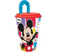 Tataway Gobelet en plastique rouge et bleu Disney Mickey Mouse Mickey Mouse 430 ml avec paille et couvercle flexible