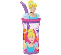 Gobelet en plastique violet Disney pour fille Cendrillon Princesses Rapunzel Belle Ariel Sleeping Beauty 360 ml avec paille et figurine 3D du personnage