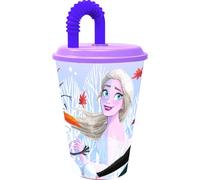 Tataway Gobelet Frozen 430 ml avec paille - Mug réutilisable et léger avec personnages Disney pour enfants, avec couvercle et paille intégrée, idéal pour l'école et la maison
