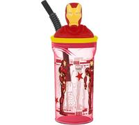 STOR Gobelet pour enfant Marvel Avengers Iron Man 360 ml en plastique rouge avec paille et figurine 3D du personnage