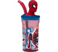 STOR Gobelet pour enfant Marvel Spiderman Spider-Man 360 ml en plastique bleu et rouge avec paille et figurine 3D du personnage