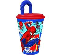 Tataway Gobelet Spiderman 430 ml avec paille - Mug pour enfants avec bouchon, paille rigide et motifs Marvel, parfait pour l'école, le sport, les collations et les loisirs