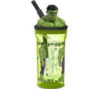 Tataway in viaggio si cresce Marvel Avengers Hulk 360 ml Verre vert enfant en plastique avec paille et figure 3D du personnage