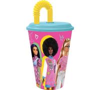 TataWay in viaggio si cresce Verre rose et bleu pour filles en plastique Barbie 430 ml avec paille et couvercle flexible