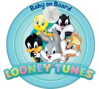 Panneau de sécurité automobile « Child on board », « Baby on board », orné de motifs Warner Bros de Looney Tunes et d'une ventouse