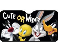 TataWay - Pare-Soleil Avant Voiture Enfant, Bugs Bunny Daffy Duck Titi Sylvestre, Aluminium Anti-Chaleur, 130x70 cm, Looney Tunes, Noir