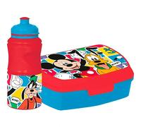 Tataway Disney Set bouteille 380 ml et boîte à sandwich rouges pour enfants en plastique Mickey Mouse avec bande antidérapante et fermeture de sécurité