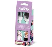 Set de 2 couverts Disney bleus pour filles en acier inoxydable La Reine des neiges Elsa et Anna à bouts arrondis