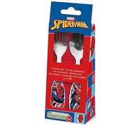 Tataway Set de 2 couverts Marvel bleus et rouges pour enfants en acier inoxydable Spiderman à bouts arrondis