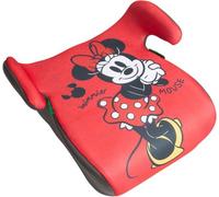Tataway Siège de voiture Disney Minnie i-Size avec dossier ECE R129/03. Élévateur de sécurité pour enfants d'une hauteur de 126 à 150 cm. Rise with Minnie's graphics, siège pour enfant sur fond rouge.