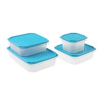 Tatay Ensemble 4 Boîtes Alimentaire (1 x 2.1L, 2 x 1.3L, 1 x 0.6L), Couvercle à pression flexible, sans BPA, passe au Micro-ondes et au Lave-vaisselle, Bleu
