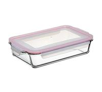 TATAY Boîte Alimentaire, de Verre, Hermétique, Capacité de 2.2 L, couvercle à pince, sans BPA, passe au micro-ondes, au four, au congélateur et au lave-vaisselle, Rouge. Mesure 19,4 x 31,9 x 7,4 cm