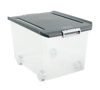 Tatay Boîte de rangement polyvalente avec couvercle, capacité de 60 L, avec poignées et roulettes, en polypropylène, sans BPA, gris, dimensions 40 x 57 x 36 cm