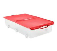 TATAY Boîte de rangement sous lit avec couvercle à double ouverture, 63 l de capacité, avec poignées et roulettes, couvercle 100% matériaux recyclés, sans BPA, rouge. Dimensions 45 x 78 x 18 cm